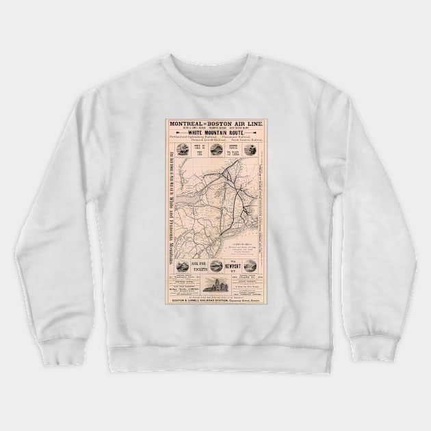 Vintage Boston and Montreal Railroad Map (1887) Crewneck Sweatshirt by Bravuramedia